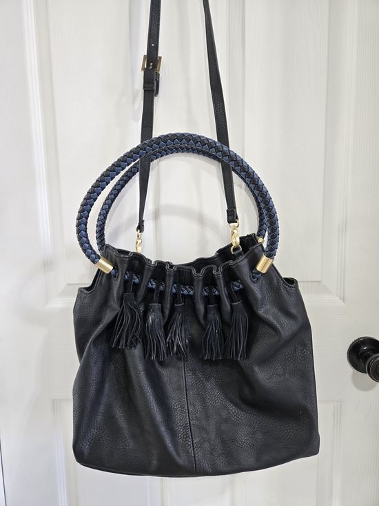 Steven By Steve Madden Handbags - Steven Black Leather Tassel Hobo Bag with Braided Handle